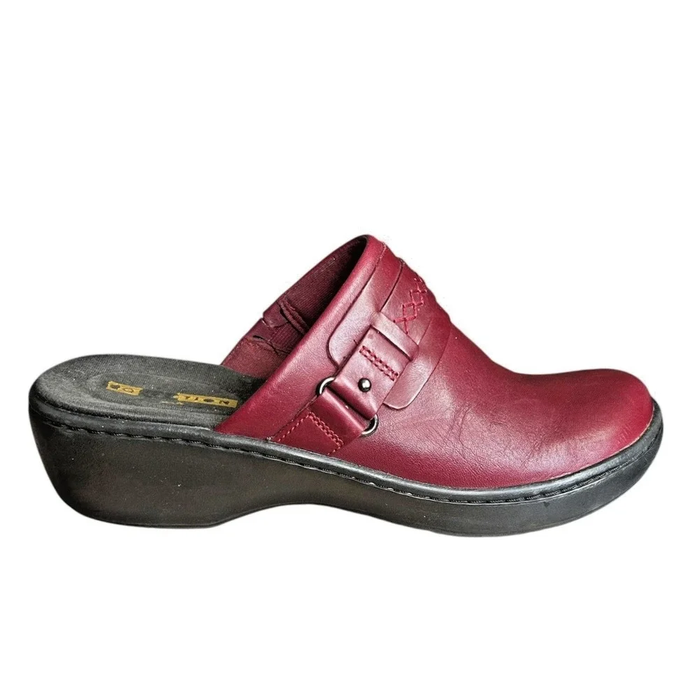 CLARKS Delana Amber Mule Womens 8 Red Leather Slip On Comfort Wedge Clog - Picture 2 of 10